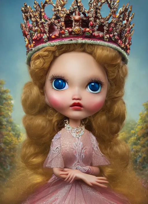 Image similar to closeup profile portrait of tin toy fairytale princess wearing a crown, depth of field, zeiss lens, detailed, symmetrical, centered, fashion photoshoot, by nicoletta ceccoli, mark ryden, lostfish, breathtaking, 8 k resolution, extremely detailed, beautiful, establishing shot, artistic, hyperrealistic, octane render