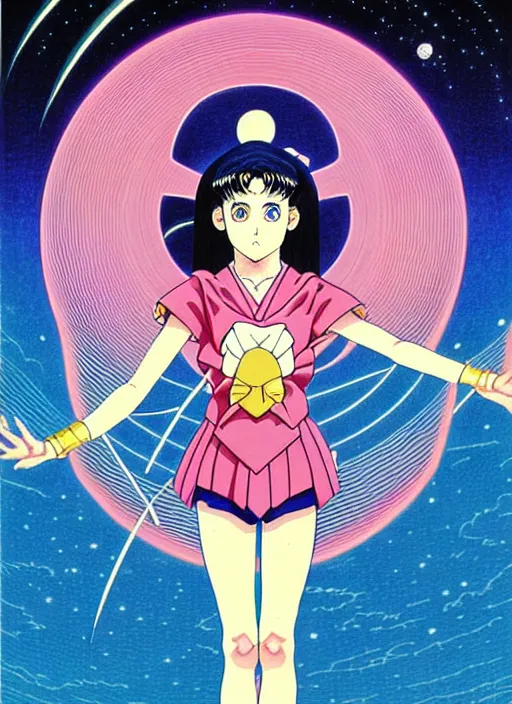 Prompt: symmetry!! portrait of a sailor moon, futuristic, dark, highly detailed, 8 0 - s style poster, sharp focus, illustration, art by kawase hasui