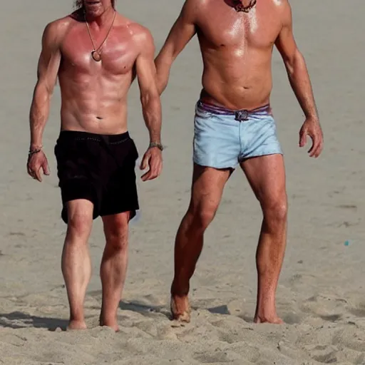 Prompt: brad pitt and dexter morgan playing beach volleyball as the world ends