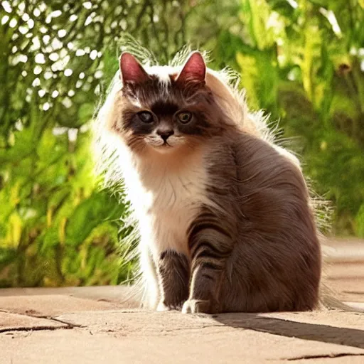 Image similar to beautiful cat with a mullet hairdo, 8 k, movie still
