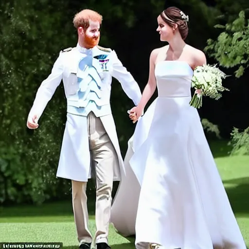 Prompt: wedding photos of prince harry and emma watson on emma watson's instagram page, photos, wedding