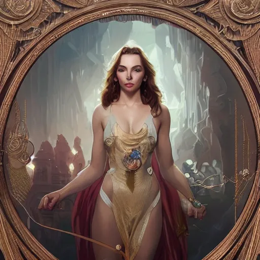 Image similar to full figure ultra realistic illustration, jodie comer as amora, intricate, elegant, highly detailed, digital painting, artstation, concept art, smooth, sharp focus, illustration, art by artgerm and greg rutkowski and alphonse mucha