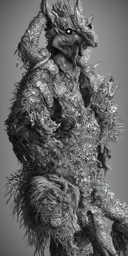 Image similar to a sculpture of fantastic and mythical creatures by geenss archenti flores, elegant, psychedelia, artstation, concept art, ambient occlusion, vray render,