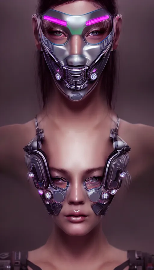 Image similar to face mask on beautiful woman face, cyberpunk art by kuno veeber, cgsociety, computer art, ultra detailed, futuristic, anime aesthetic