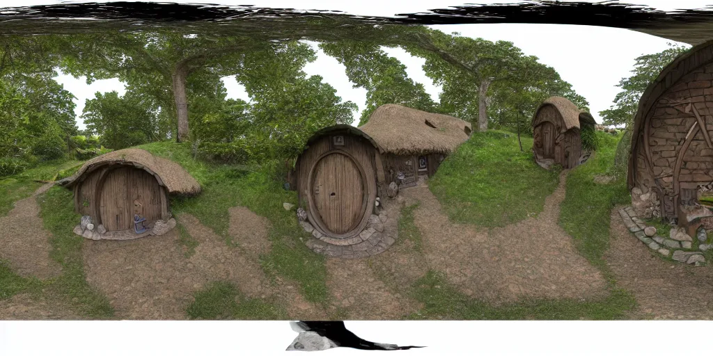 Image similar to seamless equirectangular projection of a 3 6 0 view inside hobbit village