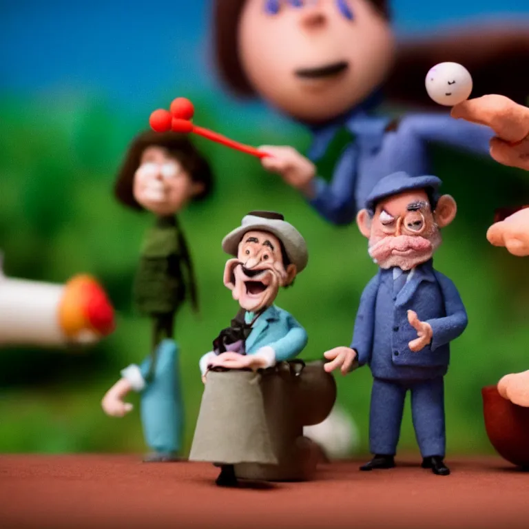 Prompt: a silly cinematic film still of a claymation stop motion film starring bill murray, shallow depth of field, 8 0 mm, f 1. 8