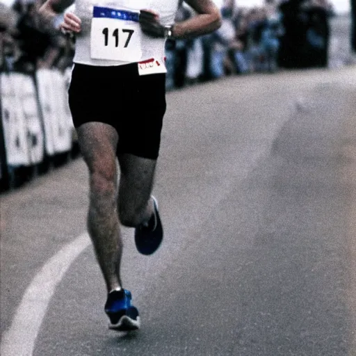 Image similar to film still close - up shot of joe biden running a marathon. photographic, photography