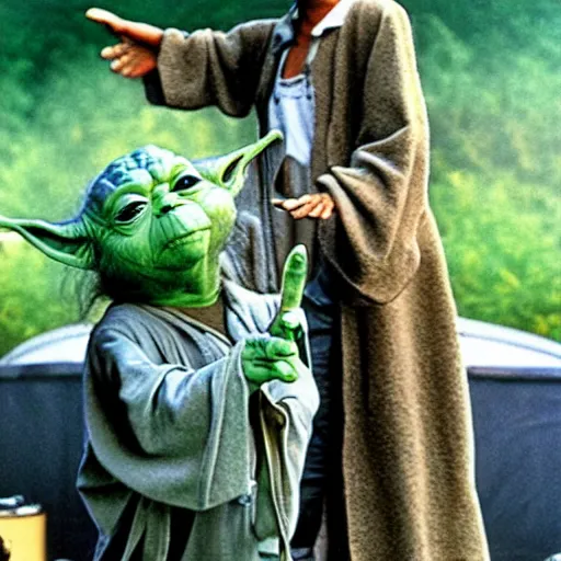 Image similar to yoda performing at woodstock