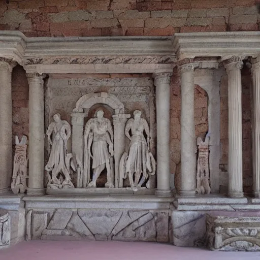 Image similar to a roman temple with carvings of anime characters