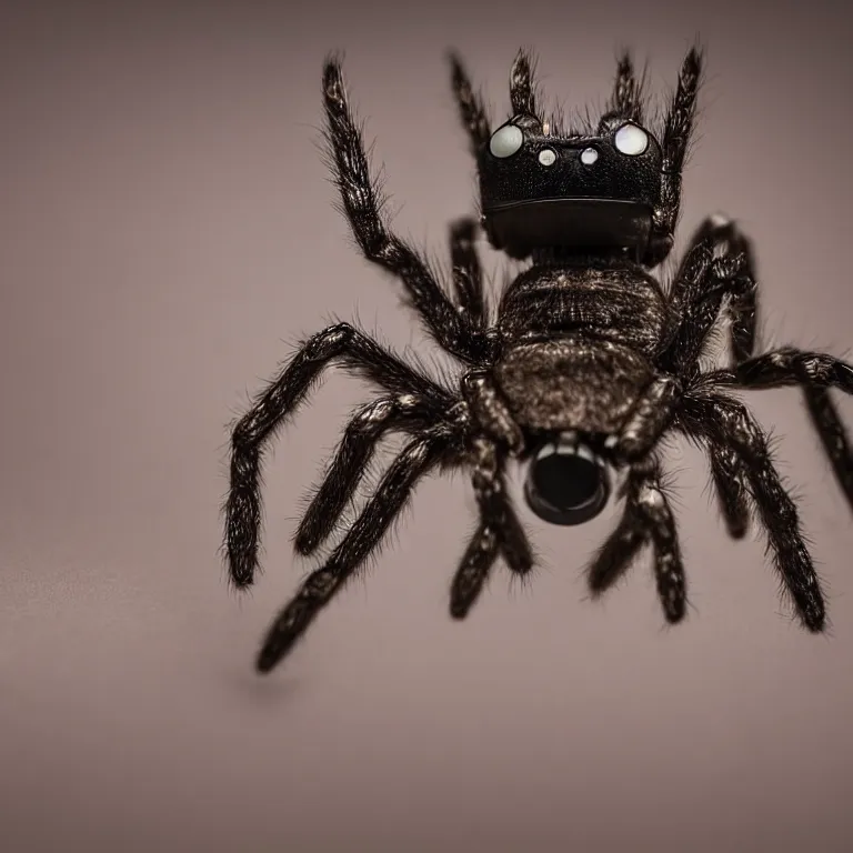 Prompt: a close up of an adorable baby spider robot, dramatic lighting smoke, award winning national geographic nature photography