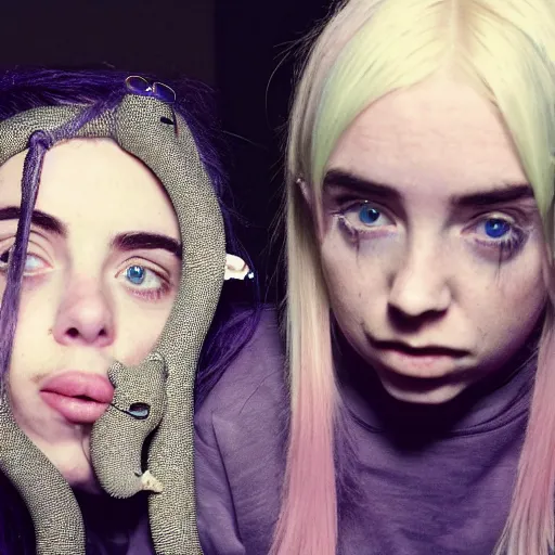 Image similar to billie eilish with elephant's trunk in her face