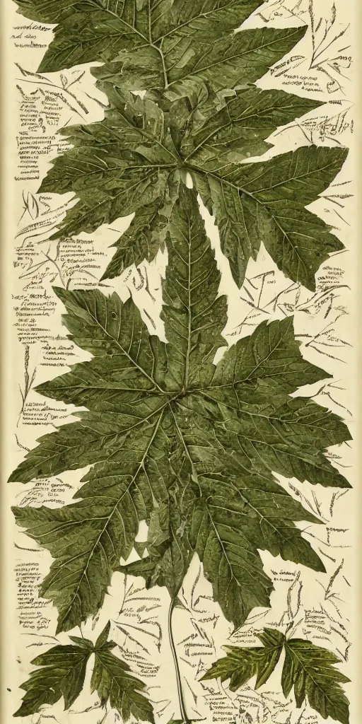 Prompt: scan of the leaves of an old cursed herbarium, by john howe, infographic, textbook, marginalia