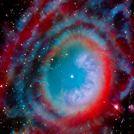 Image similar to magic realism by charles addams random. illustration. ngc 7 2 9 3 helix nebula in intrared by vista telescope, chile.