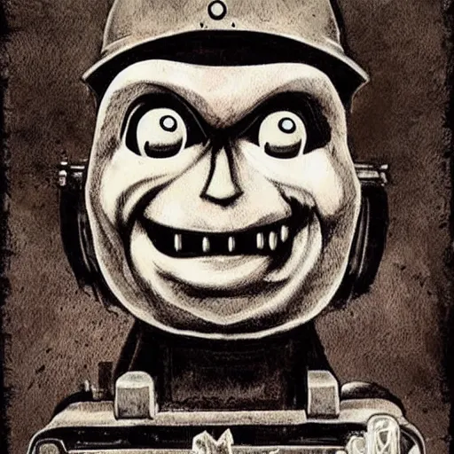 Image similar to creepy thomas the tank engine in zombie inspired art