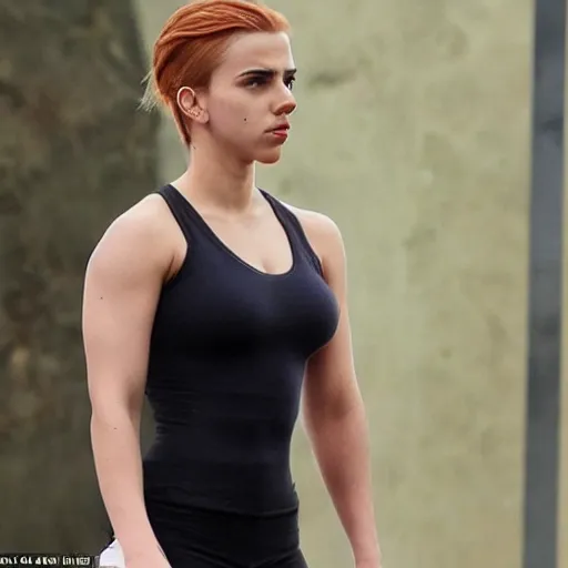 Image similar to a woman who is a genetic combination of scarlett johansson and emma watson face and upper - body focus