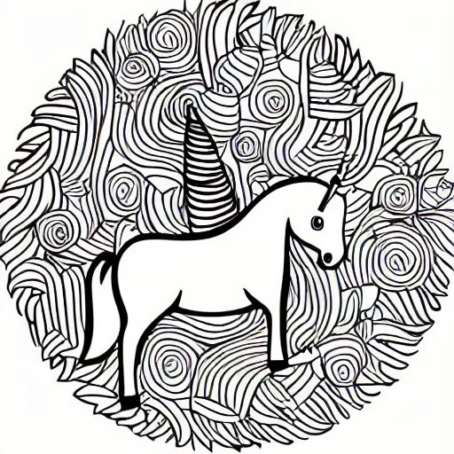 Image similar to Illustration for a children\'s story of a unicorn in the bush, simple vector drawing with rounded lines