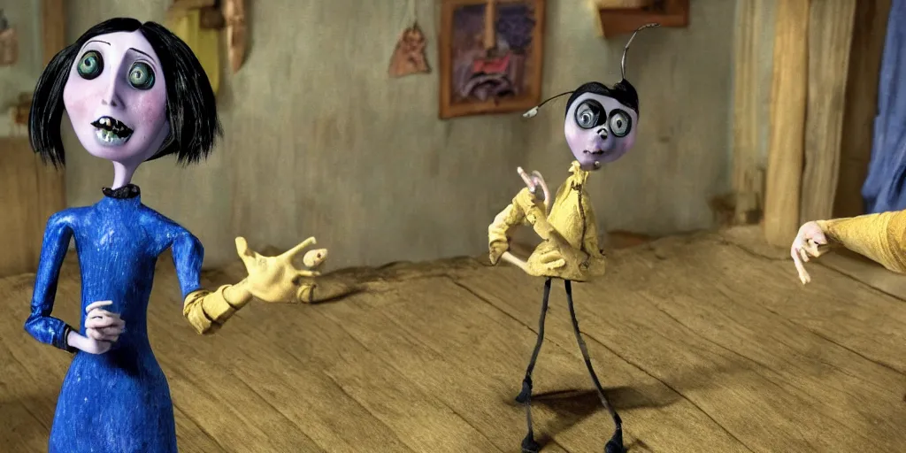 Prompt: the'other mother'from'coraline ', full body, pose, stop frame animation, full figured, detailed, realistic, neil gainman,