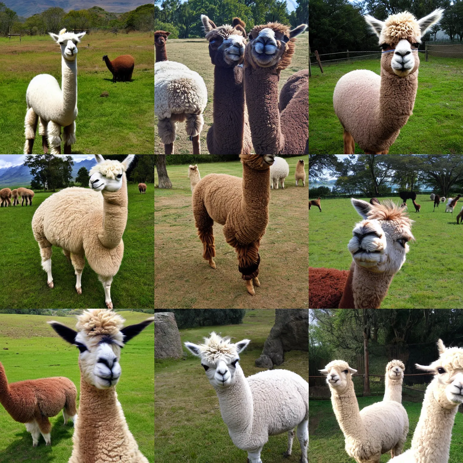 Prompt: <photobomb>Alpaca making an extreme trollface</photograph>