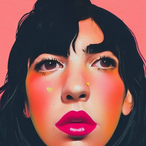 Prompt: Dua Lipa profile picture by Sachin Teng, asymmetrical, Organic Painting , Matte Painting, geometric shapes, hard edges, graffiti, street art:2 by Sachin Teng:4