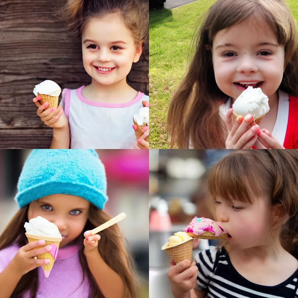 Prompt: cute little girl holding ice cream