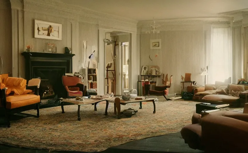 Prompt: a moody photograph of a 9 0 s living room, gregory crewdson, wes anderson