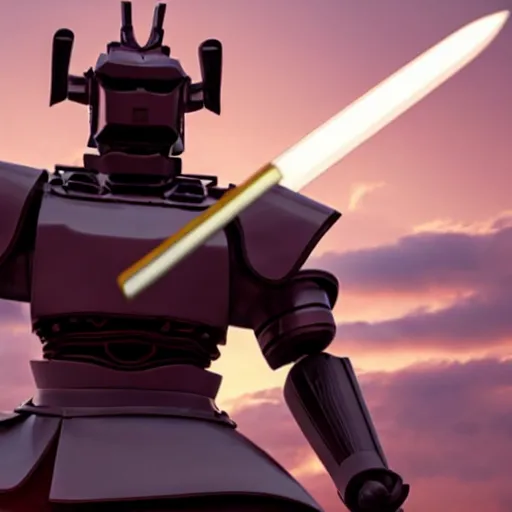 Prompt: samurai robot with a katana, epic, cinematic, award winning