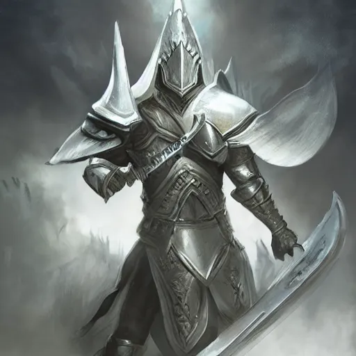 Prompt: Knight of the Ivory Tower, mtg, artstation, martial, white armor, lance, Raymond swampland