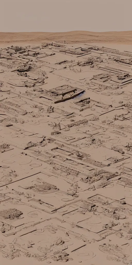 Prompt: sand table, mars base, building planning, future technology, high detail, 8 k, sketch.