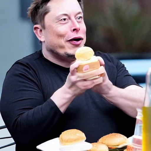 Prompt: fat elon musk eating hamburger