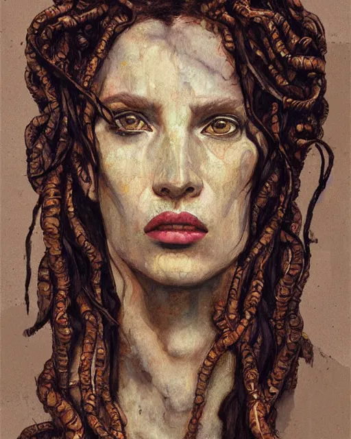 Image similar to portrait of medusa by greg rutkowski in the style of egon schiele