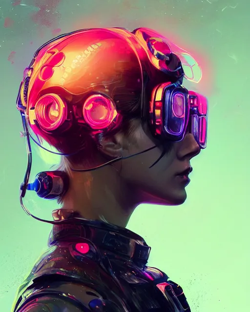 Image similar to detailed side profile portrait Neon Operator Girl, cyberpunk futuristic neon, reflective puffy coat, decorated with traditional Japanese ornaments by Ismail inceoglu dragan bibin hans thoma greg rutkowski Alexandros Pyromallis Nekro Rene Maritte Illustrated, Perfect face, fine details, realistic shaded, fine-face, pretty face