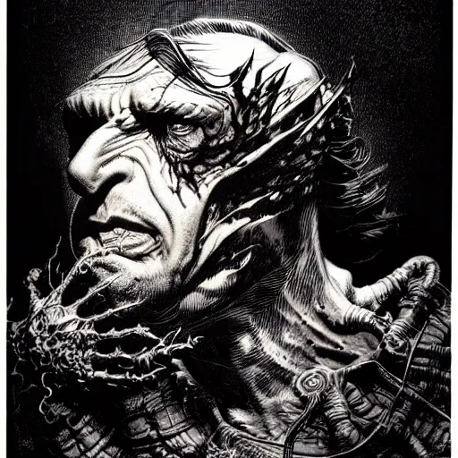 Prompt: portrait dramatic light, by bernie wrightson and simon bisley and joe fenton, inspired victorian sci - fi, etching, fine, sharp high detail, duotone screen print,