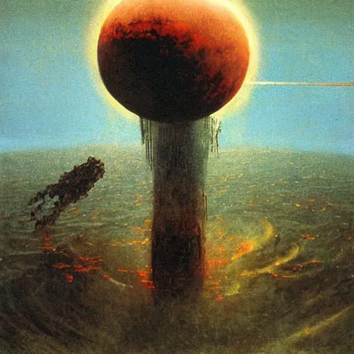 Prompt: A planet being destroyed, style of beksinski