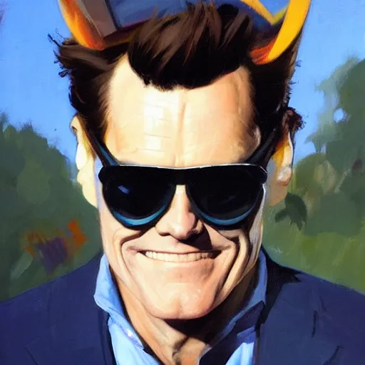 Image similar to greg manchess portrait painting of jim carrey playing role of doctor ivo robotnik, medium shot, asymmetrical, profile picture, organic painting, sunny day, matte painting, bold shapes, hard edges, street art, trending on artstation, by huang guangjian and gil elvgren and sachin teng