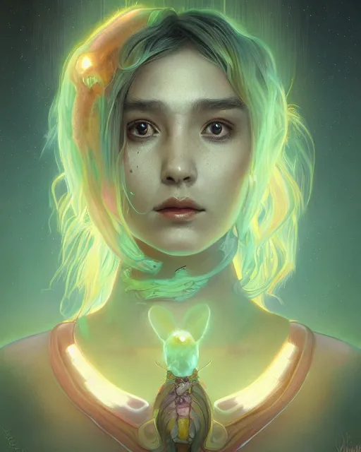 Prompt: one singular portrait of a cute bioluminescent caterpillar, highly detailed, digital painting, cinematic, hyper realism, dark retrowave, art by Stanley Lau and Artgerm and magali villeneuve and Alphonse Mucha, artstation, octane render, cgsociety