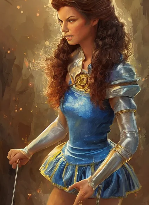 Image similar to beautiful female dorothy gale, rebecca romijn as dorothy, full body character concept, full leather armor, super powers, fantasy, intricate, elegant, highly detailed, digital painting, artstation, concept art, shining, sharp focus, illustration, art by stanley lau