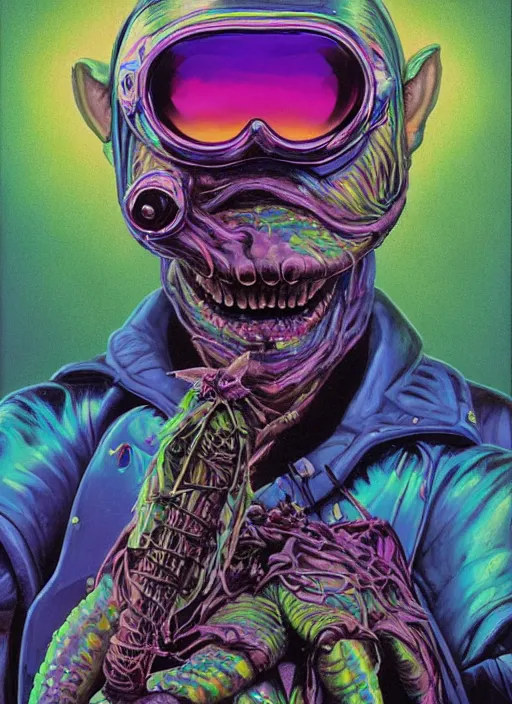 Prompt: gwyneth paltrow as an apocalyptic scifi goblinish iridescent mudskipper biker character, psychedelic vibrant colors, futuristic punk rock fashion, oil painting by michael whelan art, richard corben, perfect face, sharp focus, detailed eyes, realistic, 8 k