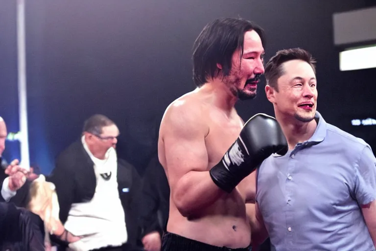 Image similar to Keanu reeves boxing elon musk