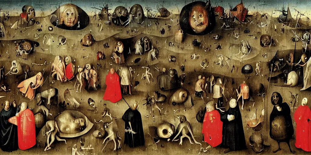 Image similar to A scene from hell, Hieronymus Bosch painting style.
