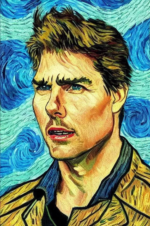 Prompt: Tom Cruise in the style of Van Gogh