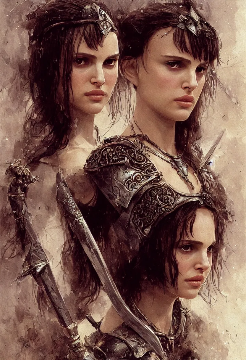 Prompt: young natalie portman as mathilda, legendary warrior, heroic fighter, lord of the rings, tattoos, decorative ornaments, battle armor, by omar ortiz, carl spitzweg, ismail inceoglu, vdragan bibin, hans thoma, greg rutkowski, alexandros pyromallis, perfect face, fine details, realistic shading photorealism