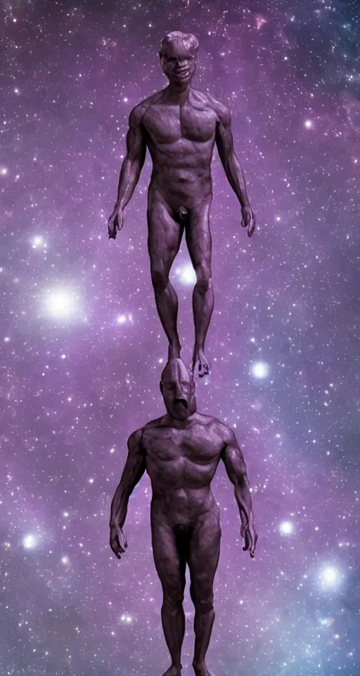 Prompt: man made of purple space extremely detailed photo realistic