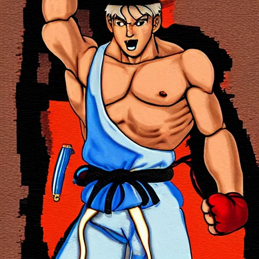 Image similar to ken from street fighter 2 in the style of freud, lucian
