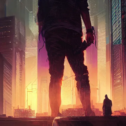 Image similar to cyberpunk, closeup portrait of a juice wrld, dramatic light, city background, sunset, dystopian setting, high contrast, sharp, neuromancer, henry dorsett case, painted by stanley lau, painted by greg rutkowski, painted by stanley artgerm, digital art, trending on artstation