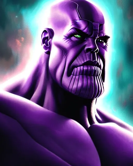 Prompt: Thanos portrait, The Avengers digital art, intricate fire designs, elegant, highly detailed, sharp focus, art by Artgerm and Greg Rutkowski and WLOP