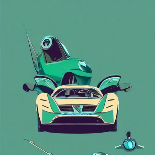 Prompt: people looking at a car, intricate, elegant, highly detailed, vector illustration, artstation, concept art, smooth, sharp focus, illustration, art by samuel werczler, tom whalen, niark 1, jonny wan, sea green color theme