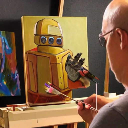 Prompt: recursive image of a robot painting a canvas painting of a robot painting a canvas painting …
