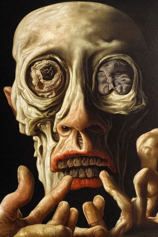 Image similar to the last human on earth, detailed baroque oil painting, dark, disturbing