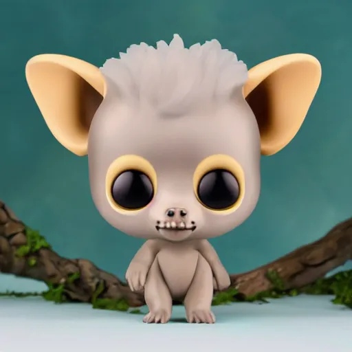 Image similar to gizmo the mogwai brown - white fur, big droopy ears big lips big shiny eyes funko pop