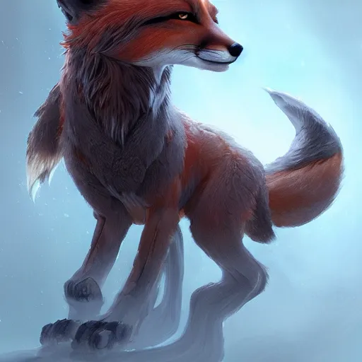 Prompt: A portrait of a magnificent giant fox with 8 tails， full of details, concept art, smooth, by Kittichai Rueangchaichan and wlop ，trending on cgsociety and artstation，8kHDR，light effect